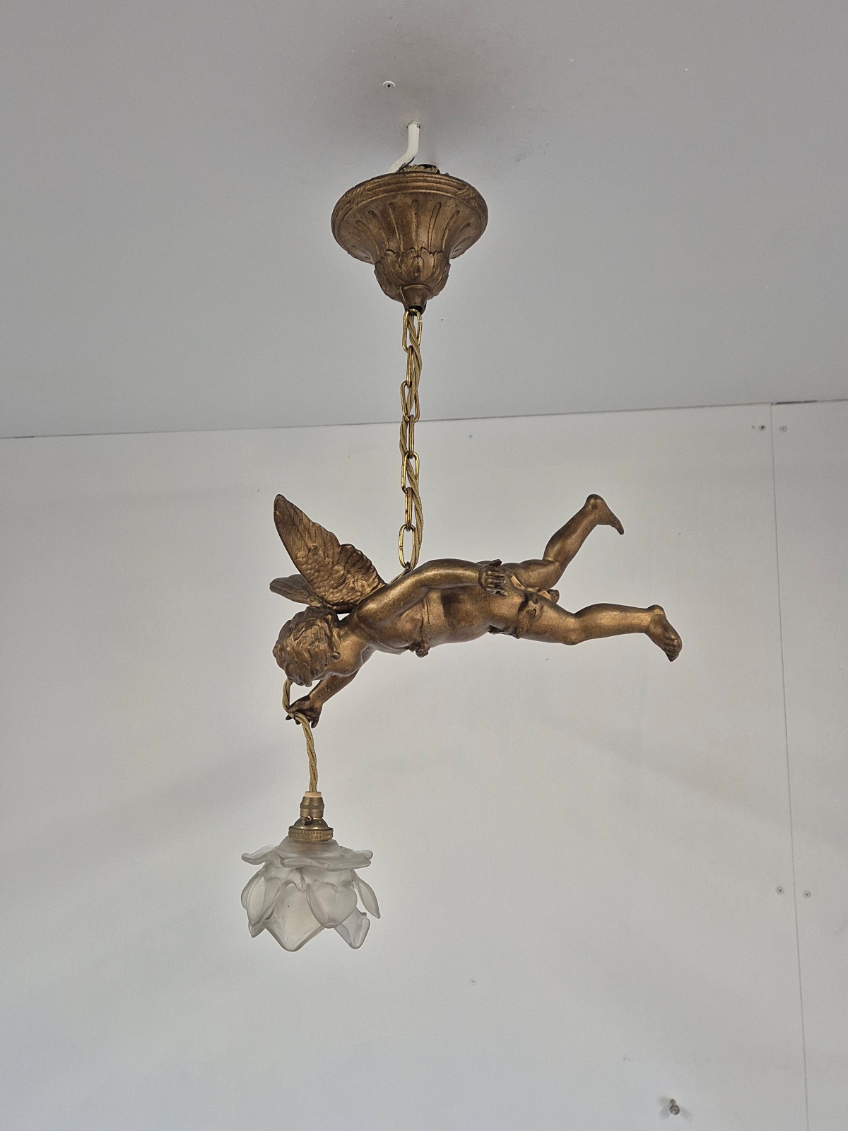 Unsigned | Gilt-spelter Cherub Pendant | France Early c.20th - Image 3