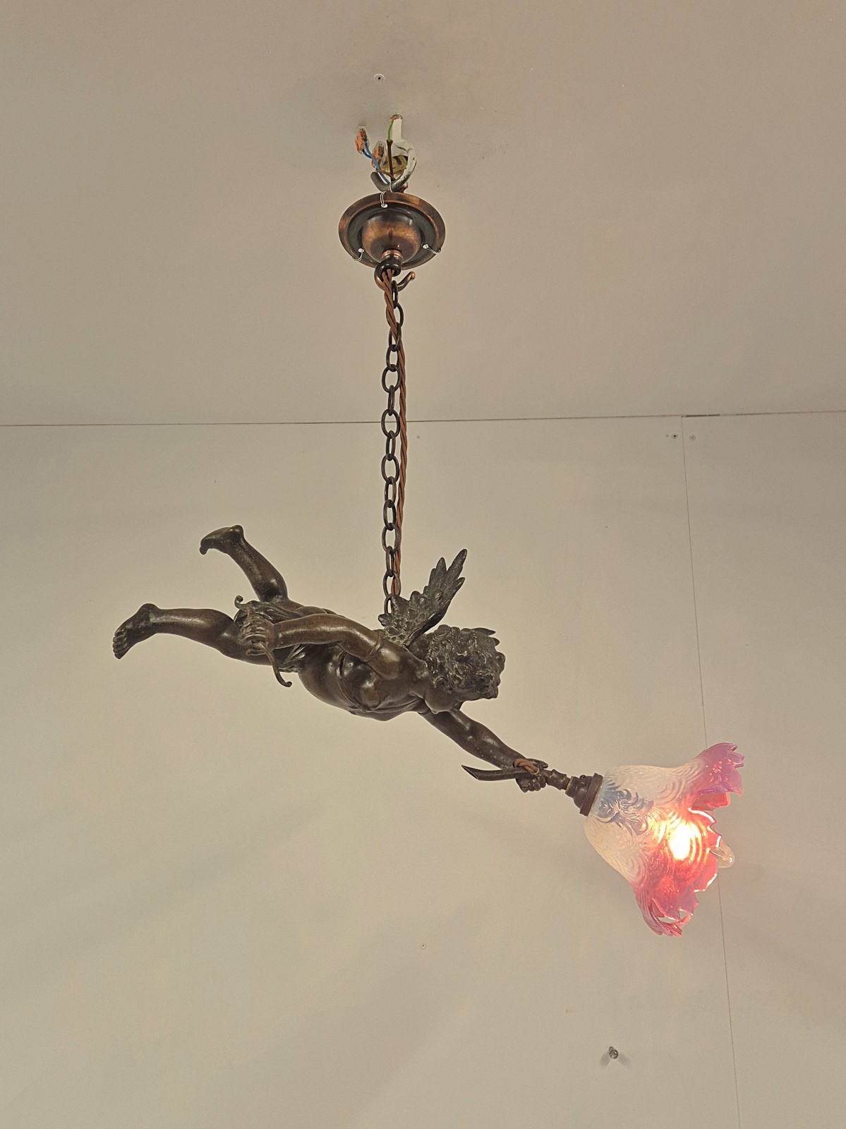 Unsigned | Bronzed-spelter Pendant Cherub | France Early c.20th - Image 2