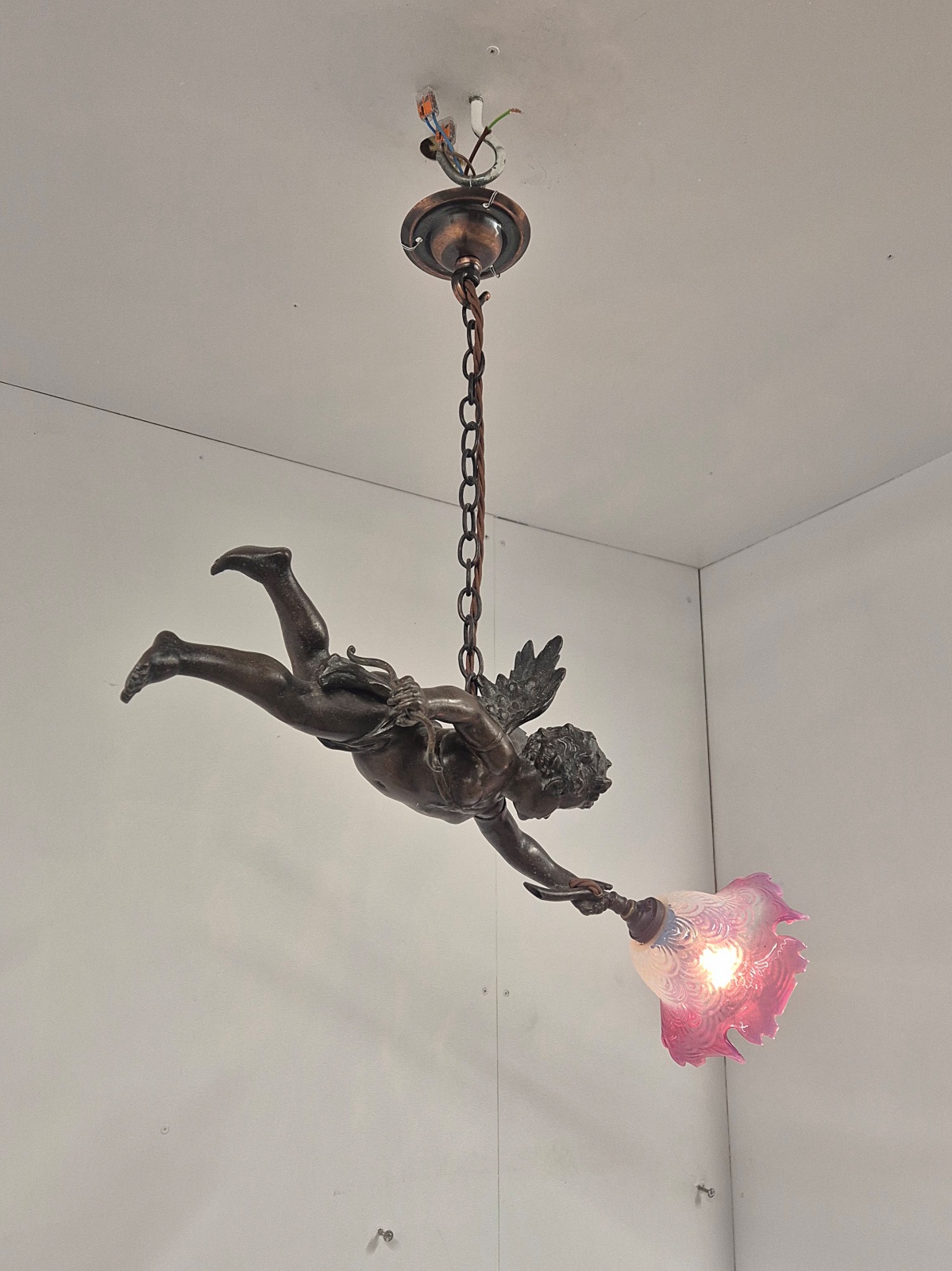 Unsigned | Bronzed-spelter Pendant Cherub | France Early c.20th - Image 4