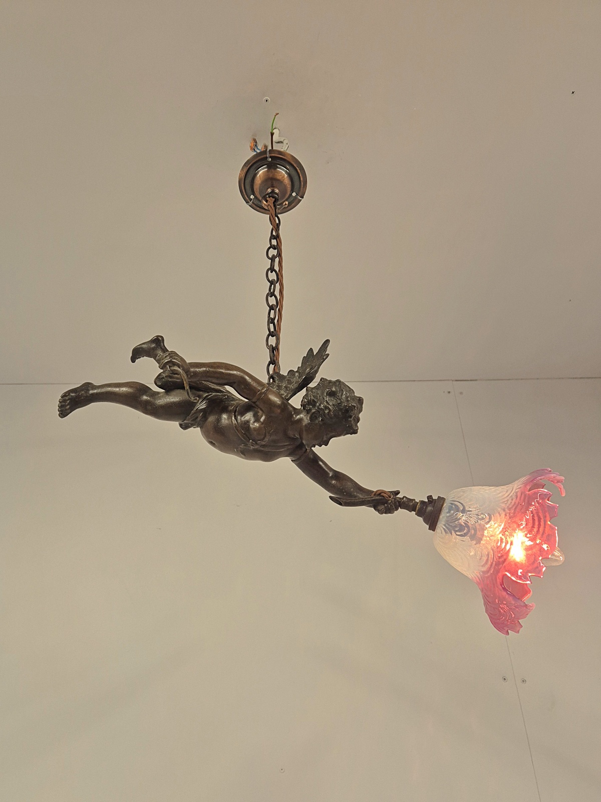 Unsigned | Bronzed-spelter Pendant Cherub | France Early c.20th - Image 6