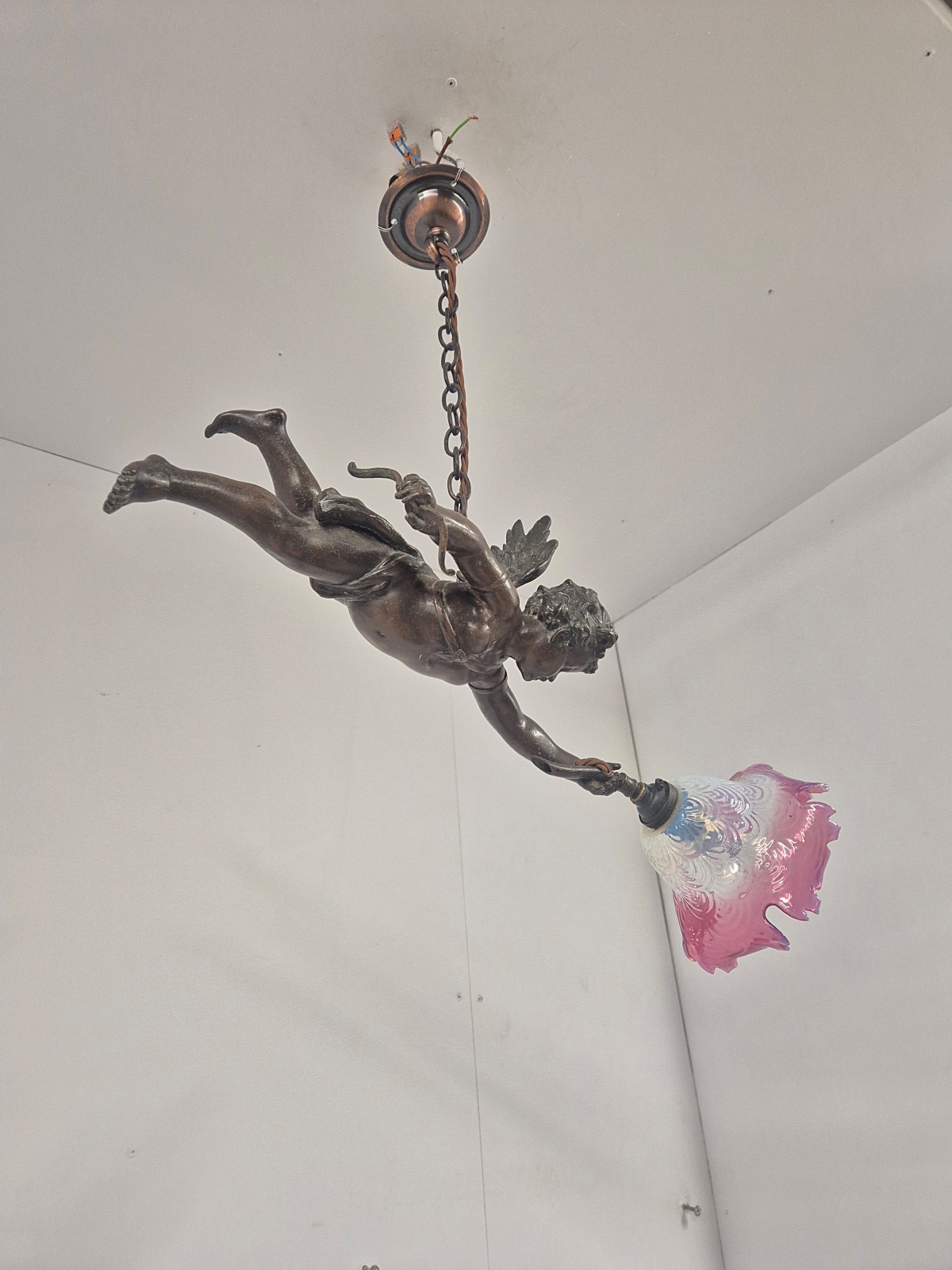 Unsigned | Bronzed-spelter Pendant Cherub | France Early c.20th - Image 7