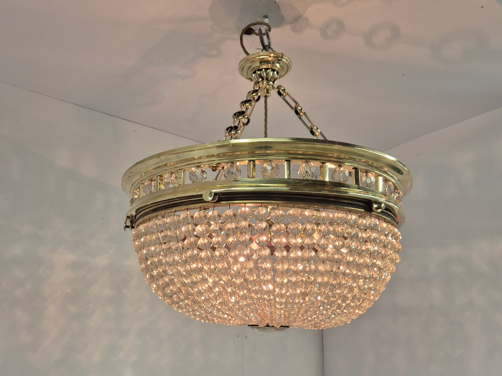 Unsigned | Impressive Large Beaded-Glass Plafonnier | England c.1905 - Image 6