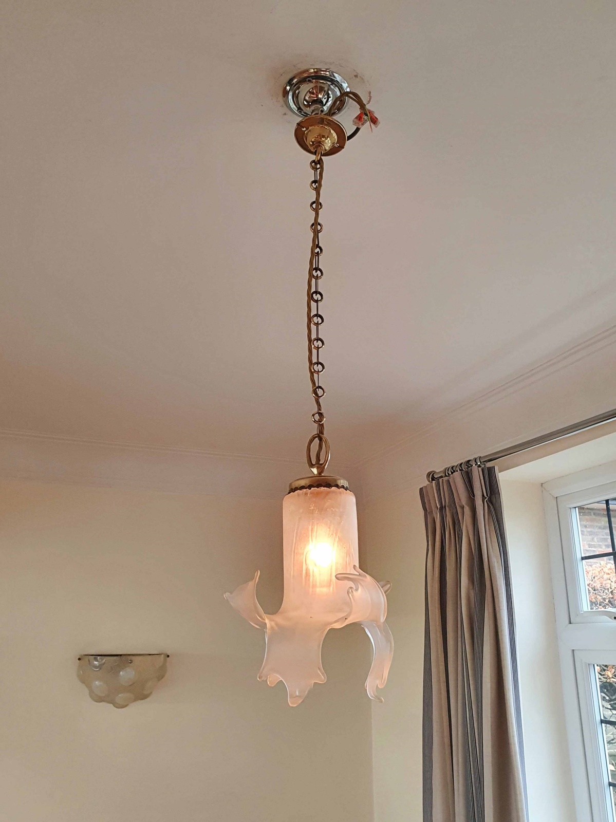 Unsigned | 2 Art Nouveau Satin-Glass Pendants | England or France c.190 - Image 2