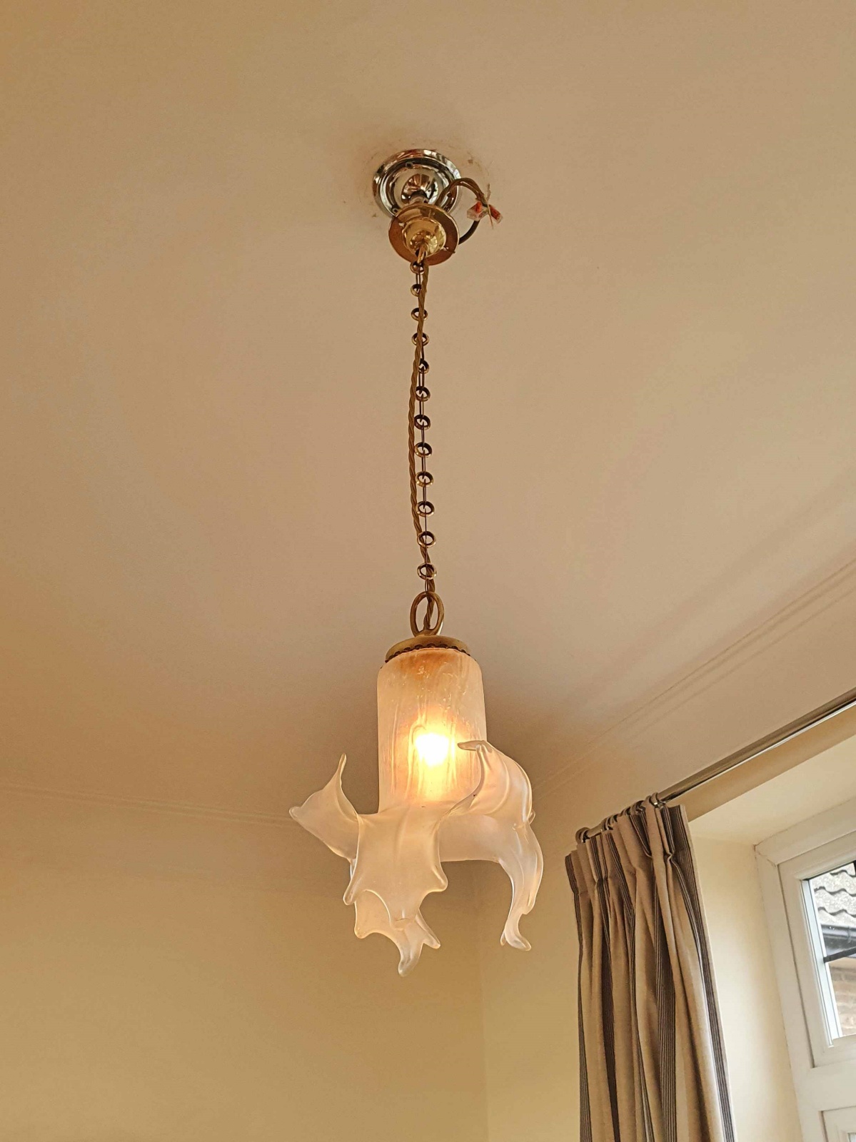 Unsigned | 2 Art Nouveau Satin-Glass Pendants | England or France c.190 - Image 4