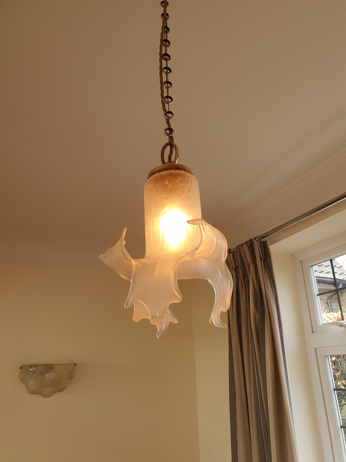 Unsigned | 2 Art Nouveau Satin-Glass Pendants | England or France c.190 - Image 6