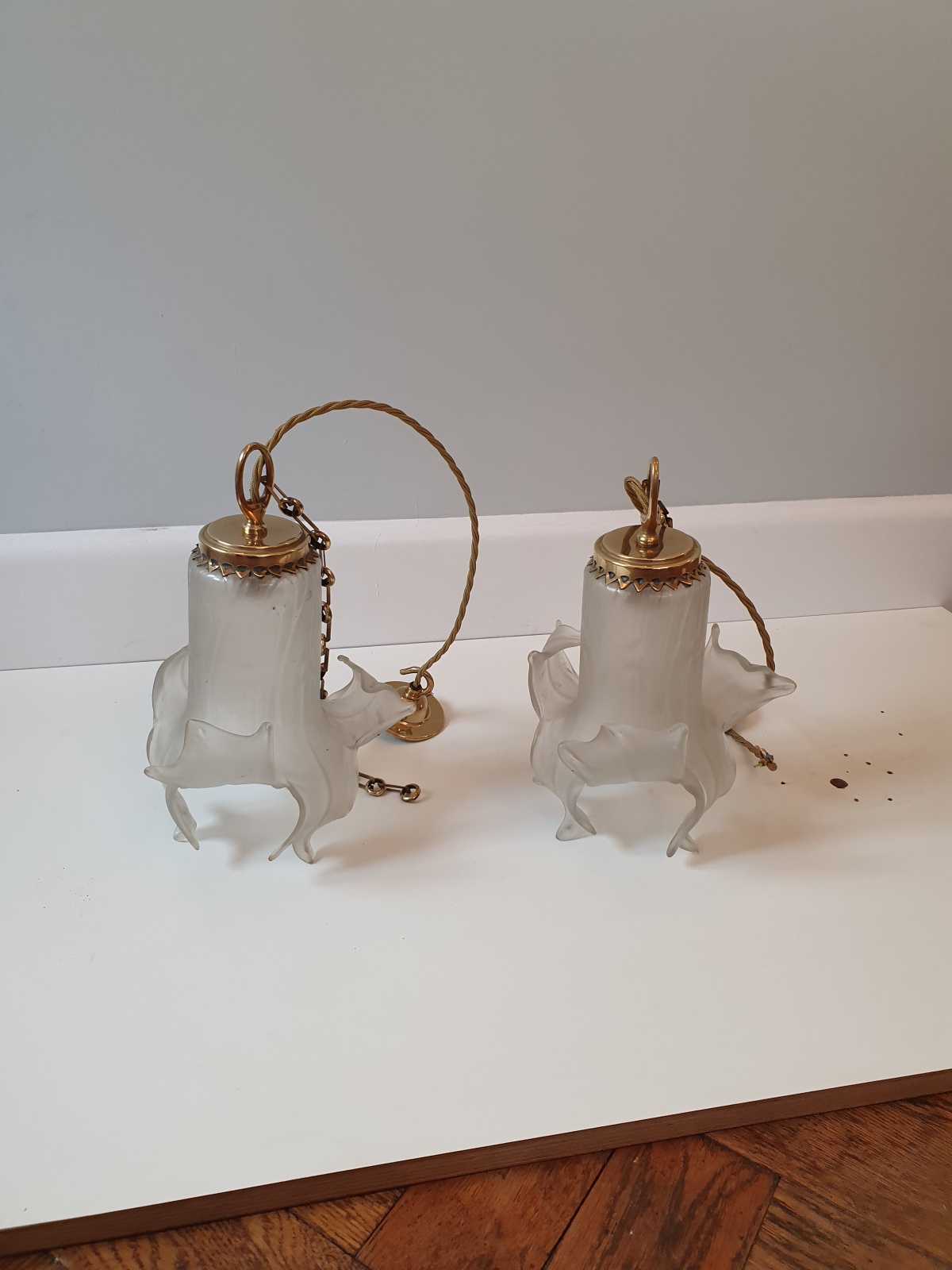 Unsigned | 2 Art Nouveau Satin-Glass Pendants | England or France c.190 - Image 8