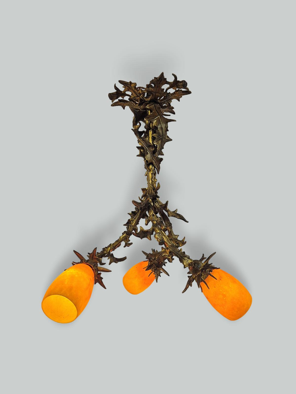 Attributed Louis Majorelle with Daum Frères, Nancy | Bronze Ceiling Light | France c.1910