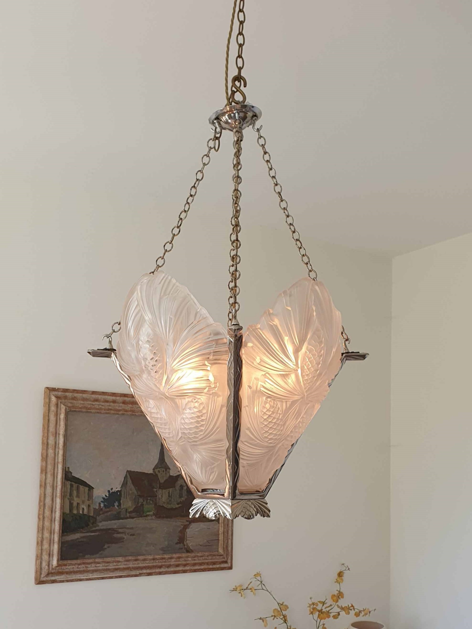 Ernst-Marius Sabino | "Les Pins" Silvered-Bronze Art Deco Hanging Lamp | France c.1930 | SOLD - Image 2