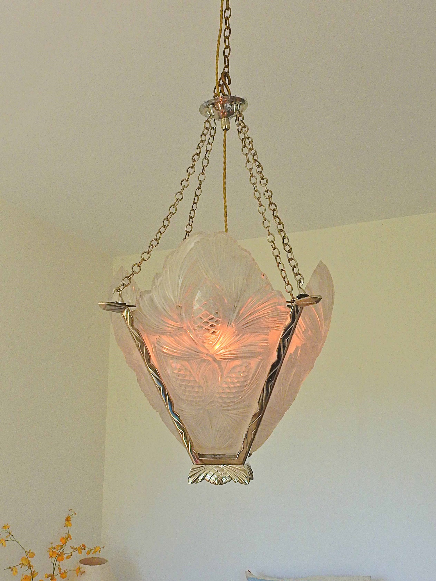 Ernst-Marius Sabino | "Les Pins" Silvered-Bronze Art Deco Hanging Lamp | France c.1930 | SOLD - Image 3