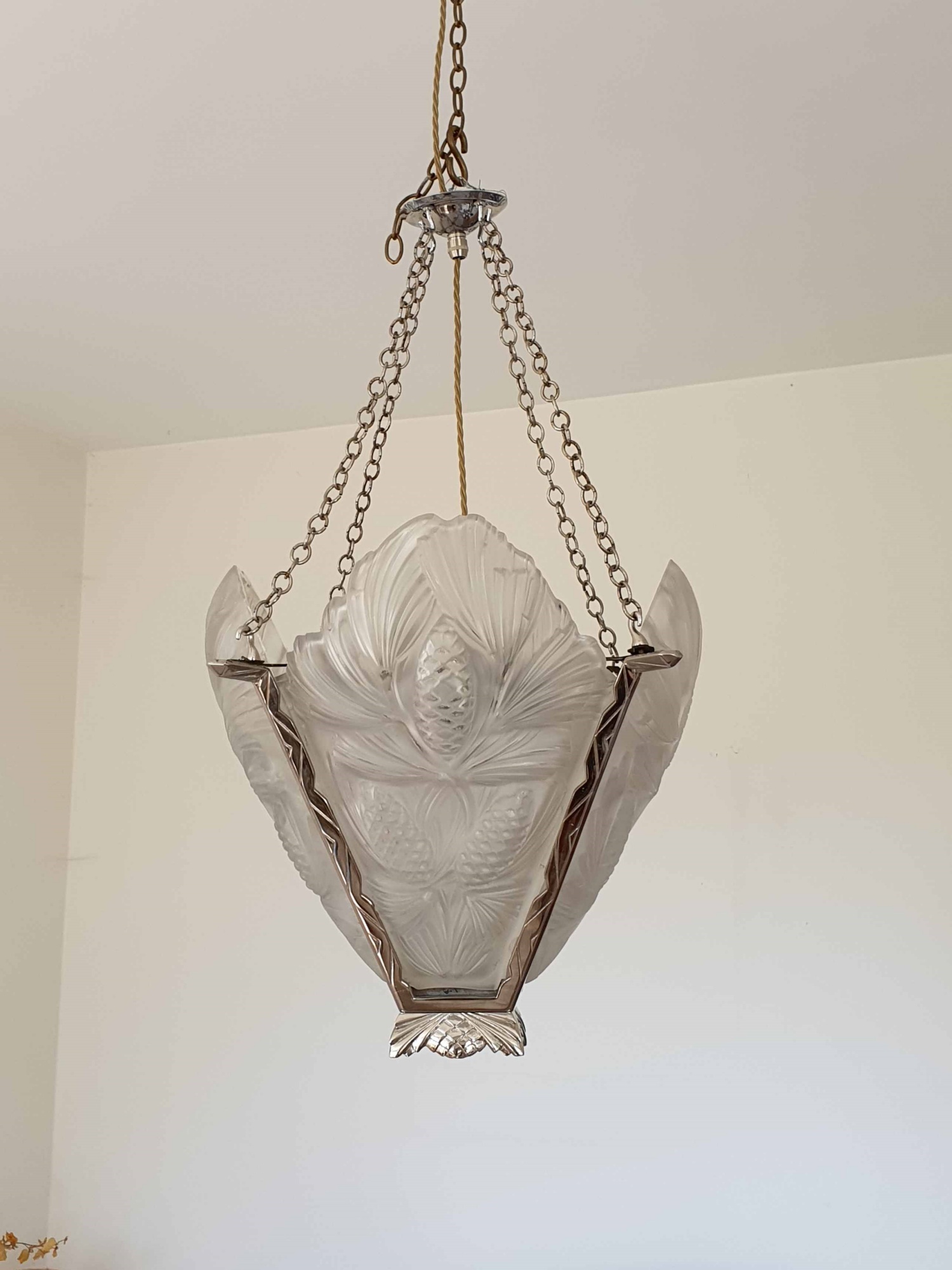Ernst-Marius Sabino | "Les Pins" Silvered-Bronze Art Deco Hanging Lamp | France c.1930 | SOLD - Image 5