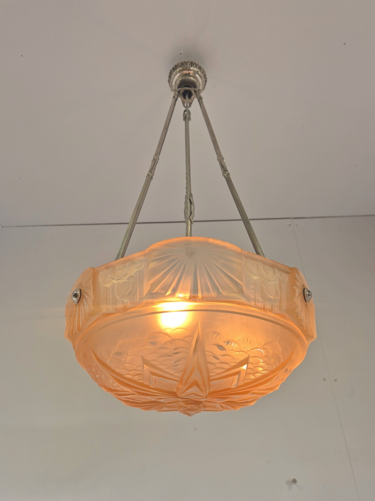 Muller Frères, Luneville | Apricot-coloured Art Deco Plafonnier | France c.1925 | SOLD - Image 4