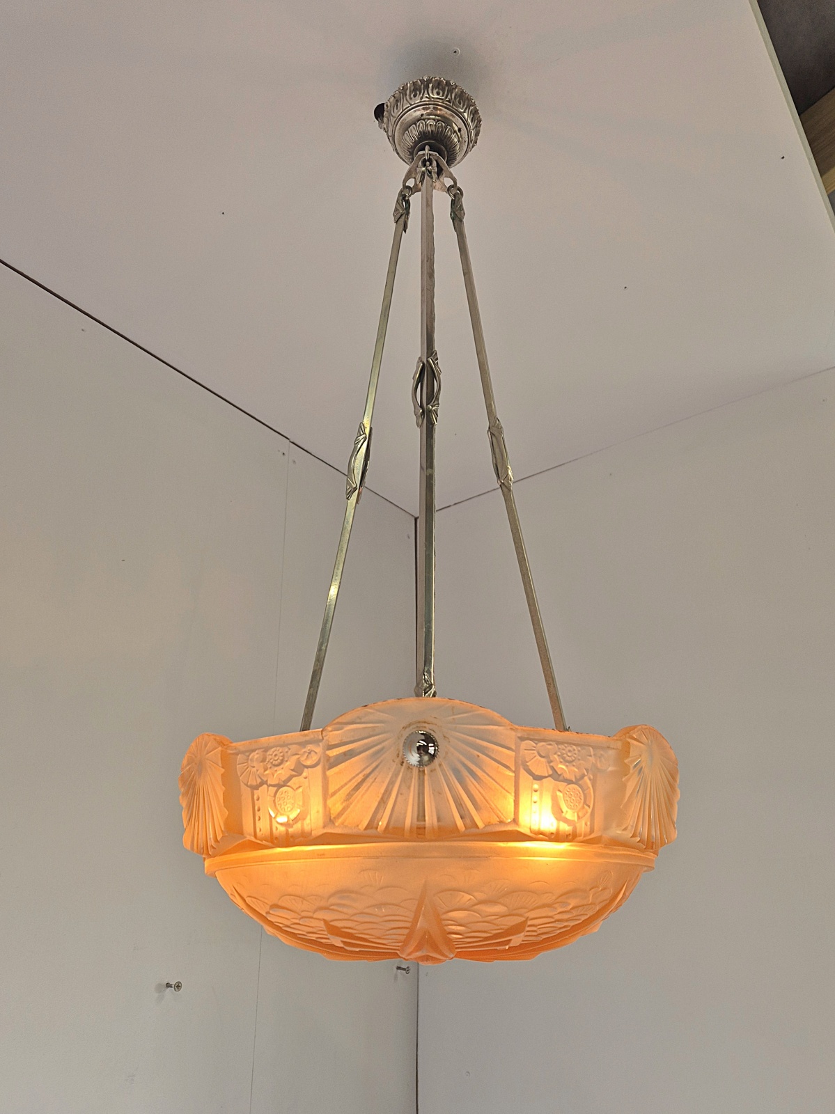 Muller Frères, Luneville | Apricot-coloured Art Deco Plafonnier | France c.1925 | SOLD - Image 6