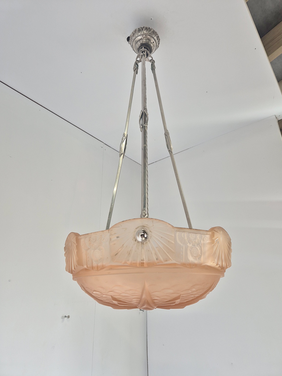 Muller Frères, Luneville | Apricot-coloured Art Deco Plafonnier | France c.1925 | SOLD - Image 7