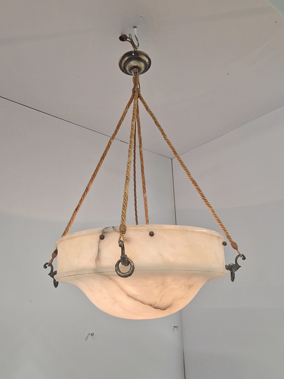 Unsigned | Cream Alabaster Plafonnier | France c.1920 | SOLD - Image 6