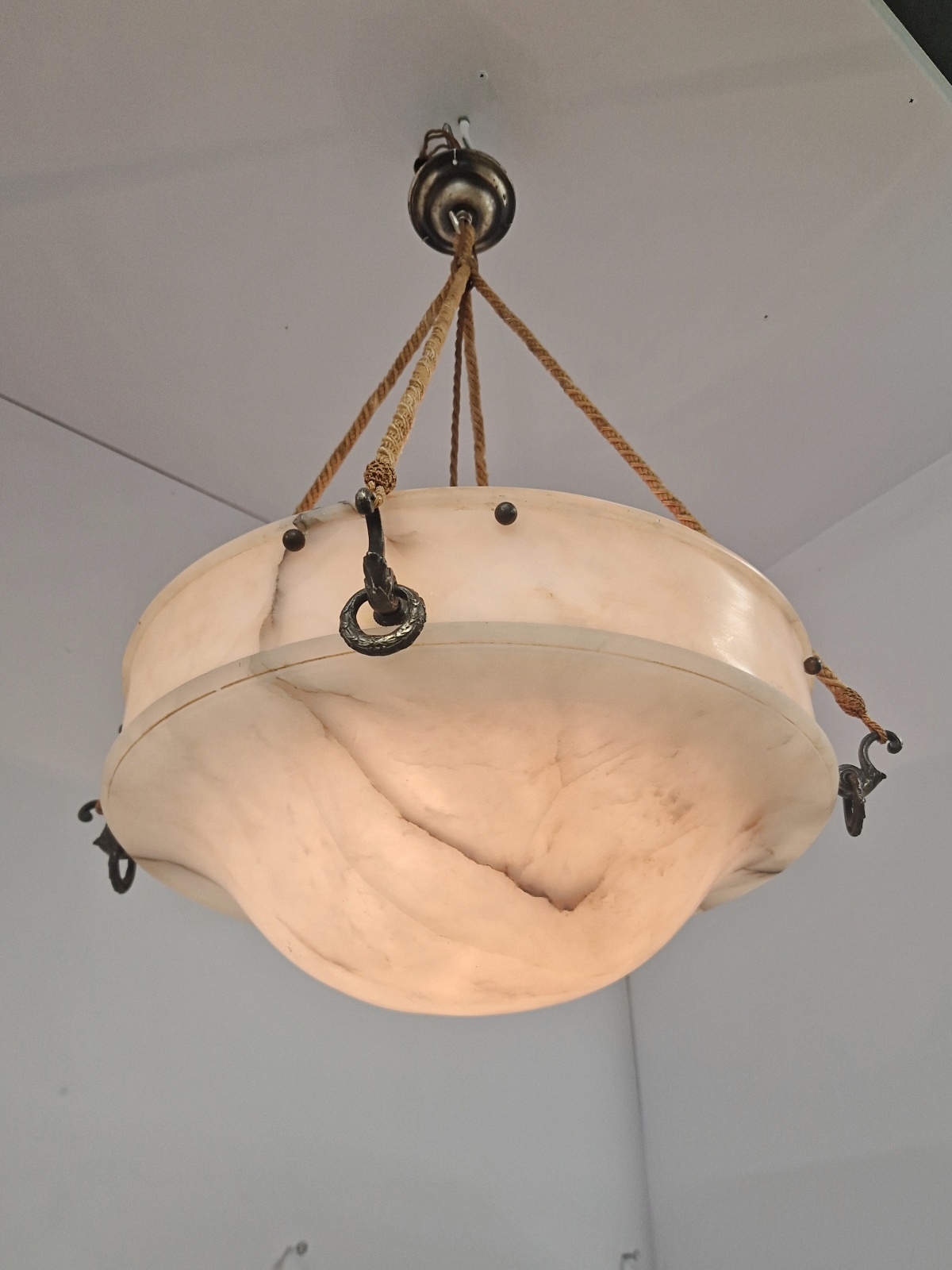 Unsigned | Cream Alabaster Plafonnier | France c.1920 | SOLD - Image 8