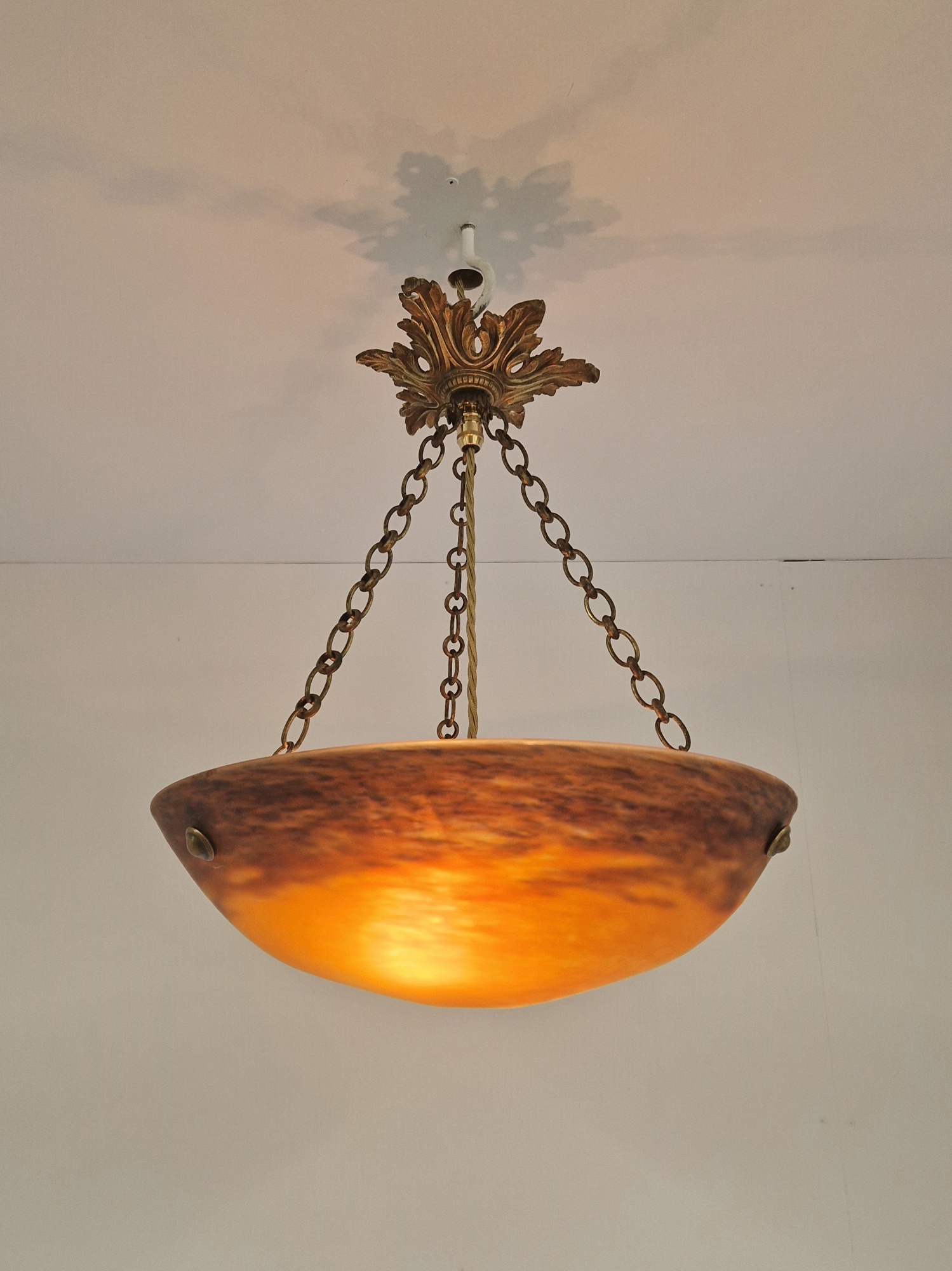Muller Frères, Luneville | Orange Pate-de-verre Plafonnier | France c.1930 | SOLD - Image 2