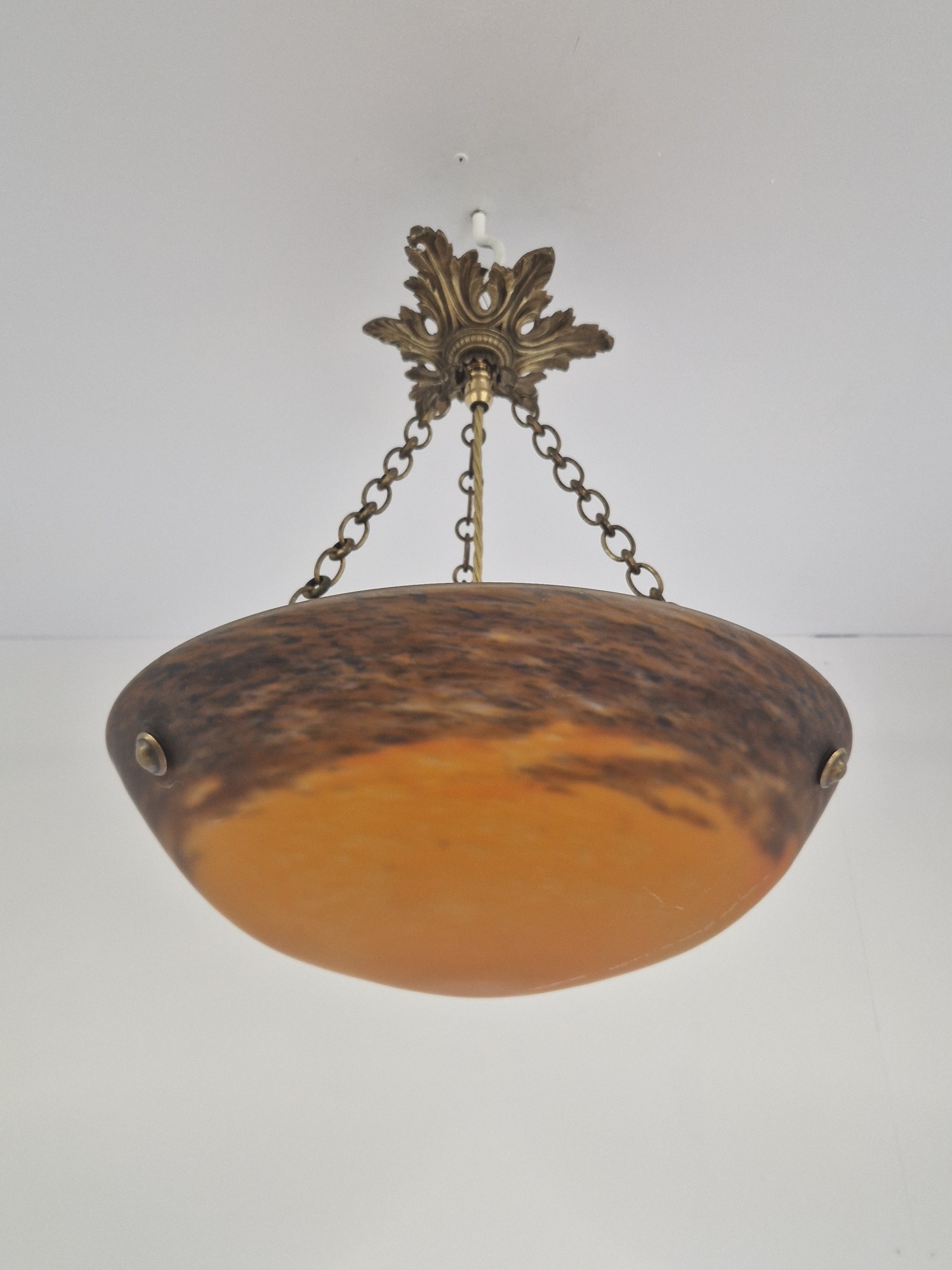 Muller Frères, Luneville | Orange Pate-de-verre Plafonnier | France c.1930 | SOLD - Image 5