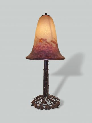 Barbier & Corneloup with Verrerie D'art Degué  | Wrought-Iron "Mushroom" Table Lamp | France c.1930
