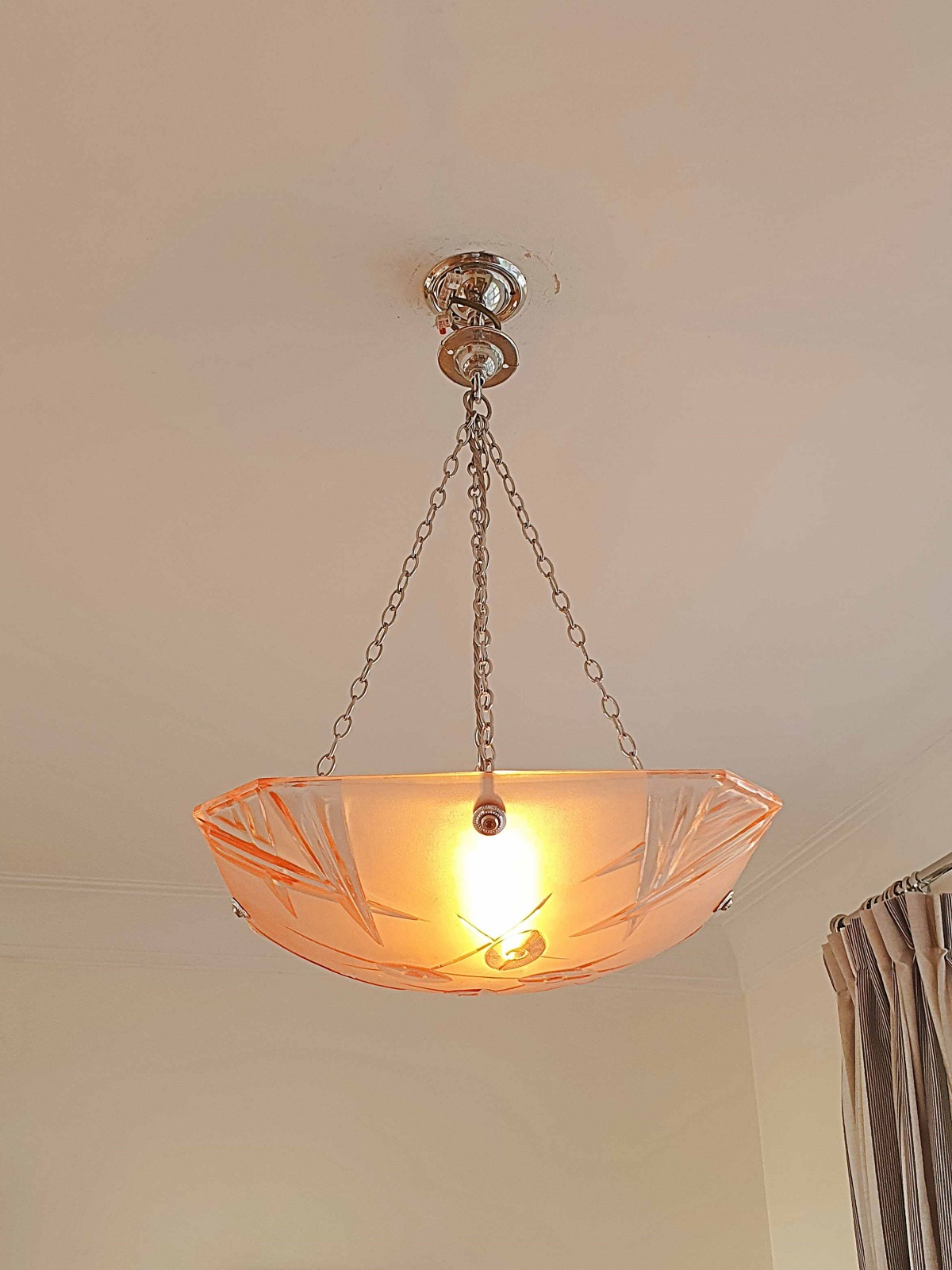Verrerie D'art Degué | Peach Art Deco Plafonnier | France c.1930 | SOLD - Image 2