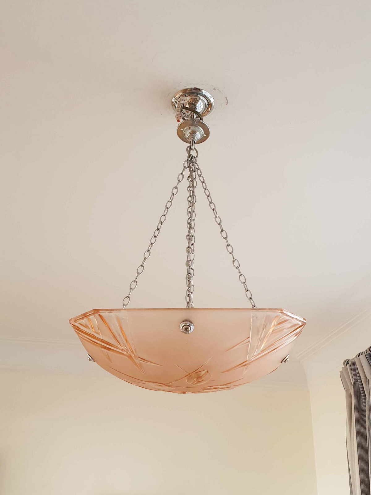 Verrerie D'art Degué | Peach Art Deco Plafonnier | France c.1930 | SOLD - Image 3