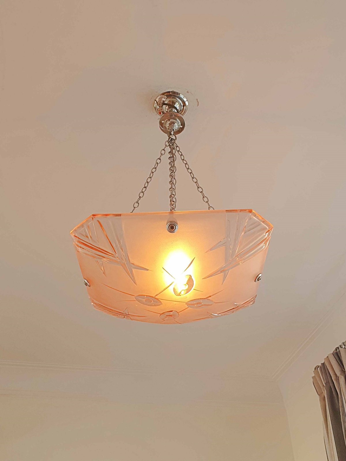 Verrerie D'art Degué | Peach Art Deco Plafonnier | France c.1930 | SOLD - Image 4