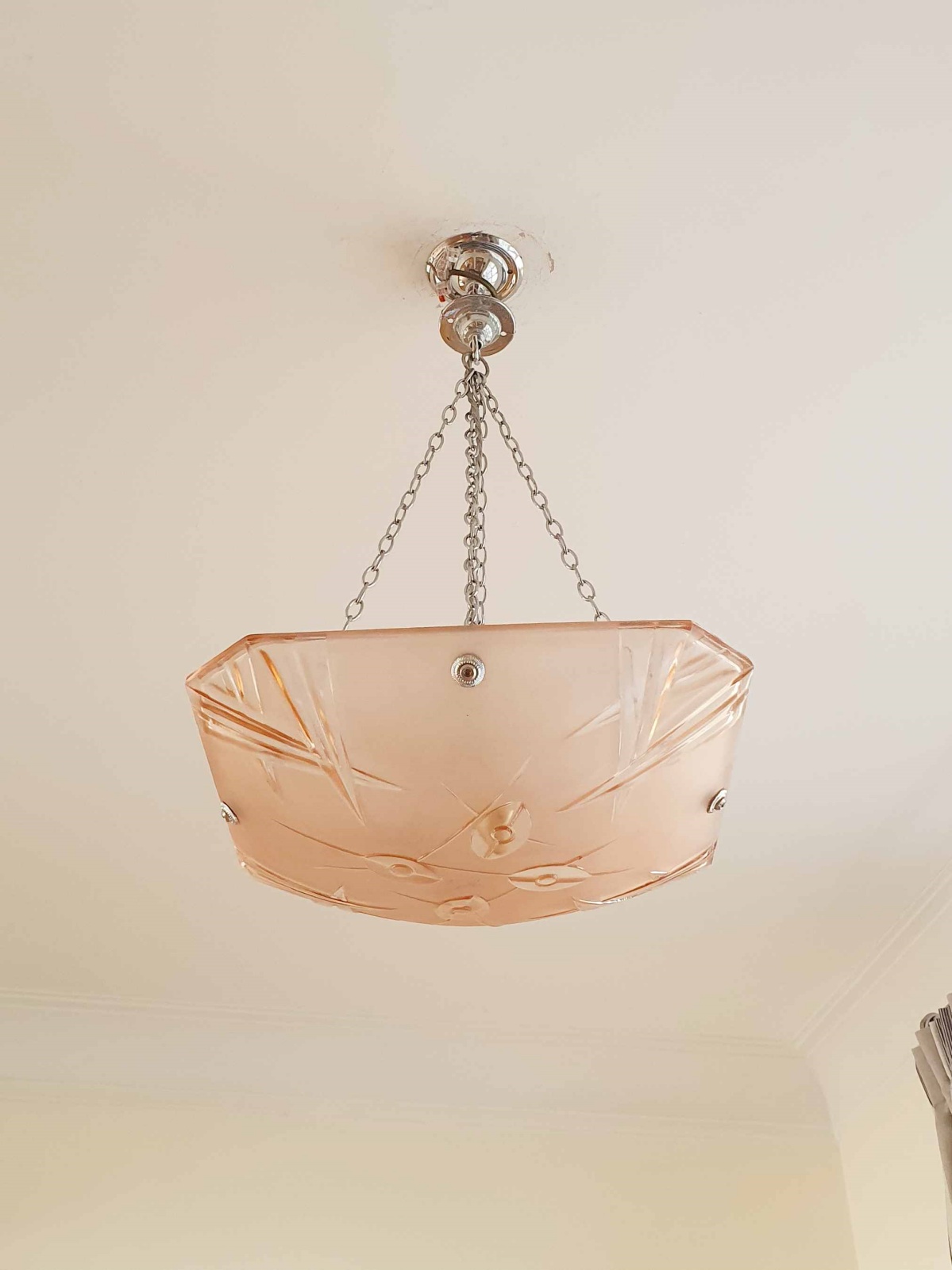 Verrerie D'art Degué | Peach Art Deco Plafonnier | France c.1930 | SOLD - Image 5