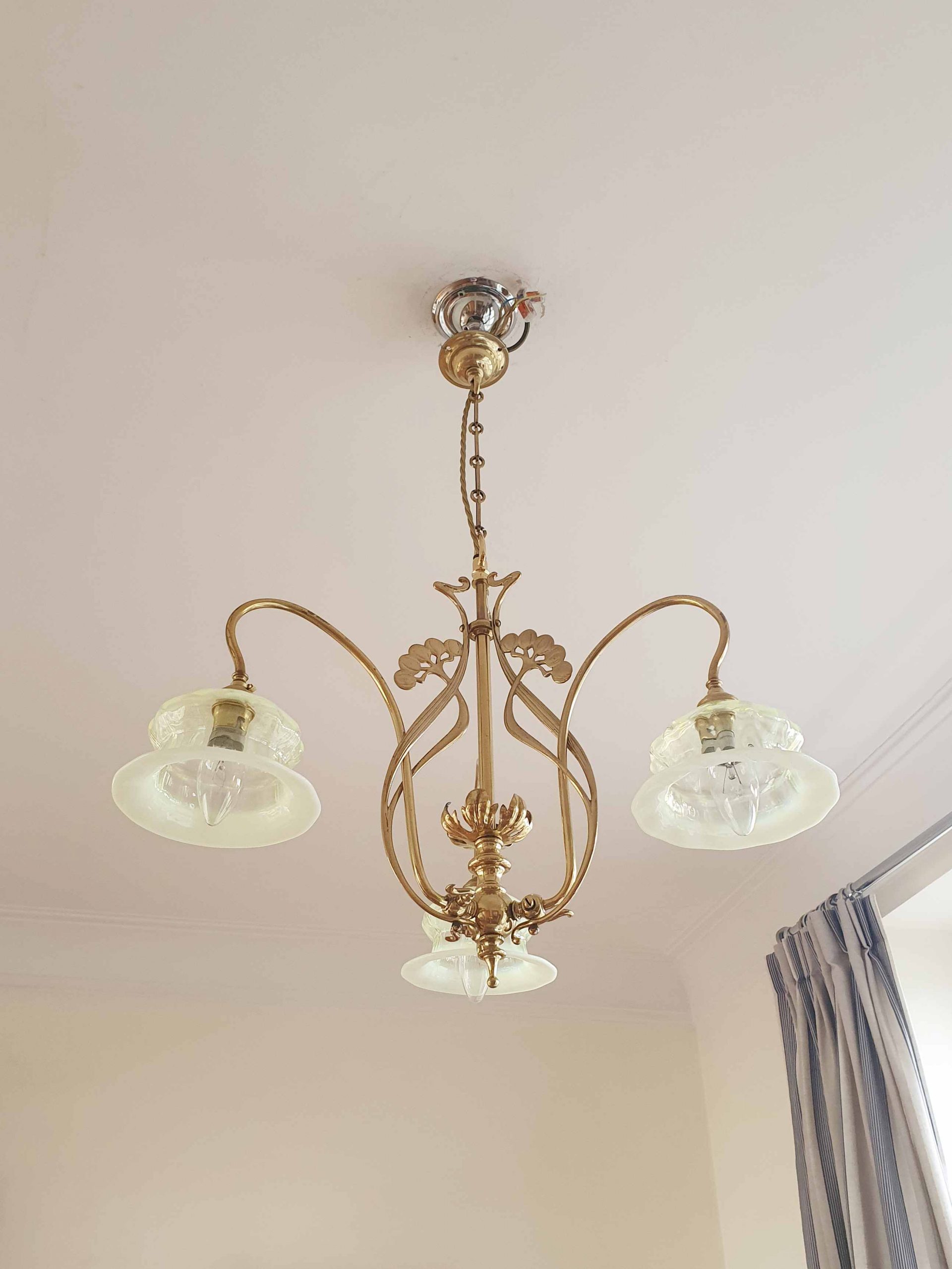 Style of Meynell & Sons, Wolverhampton | Art Nouveau 3 Branch Gas Ceiling Light | England c.1910 | SOLD - Image 4