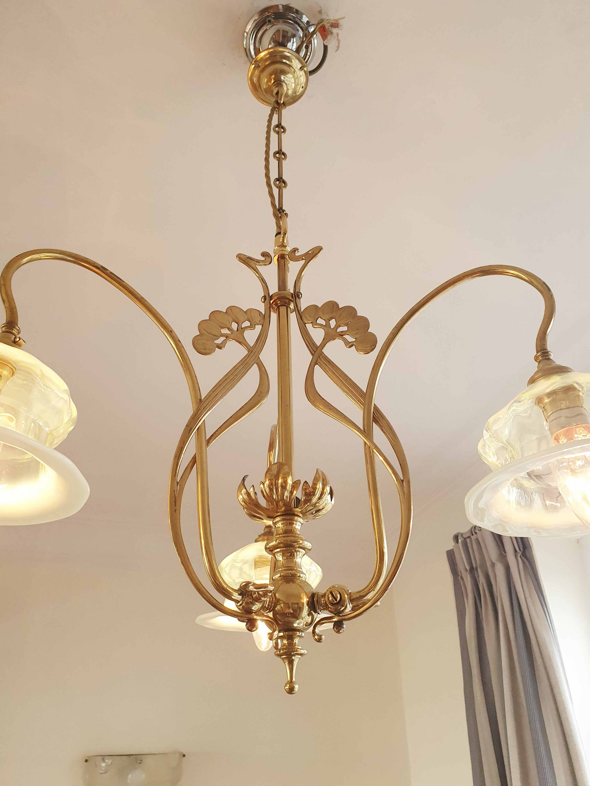 Style of Meynell & Sons, Wolverhampton | Art Nouveau 3 Branch Gas Ceiling Light | England c.1910 | SOLD - Image 5