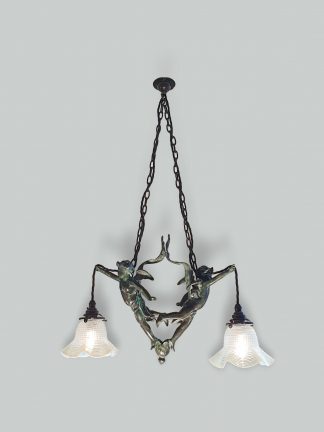 Unsigned | Bronze 2-Branch Cherub Hanging Lamp | France first half c.20th