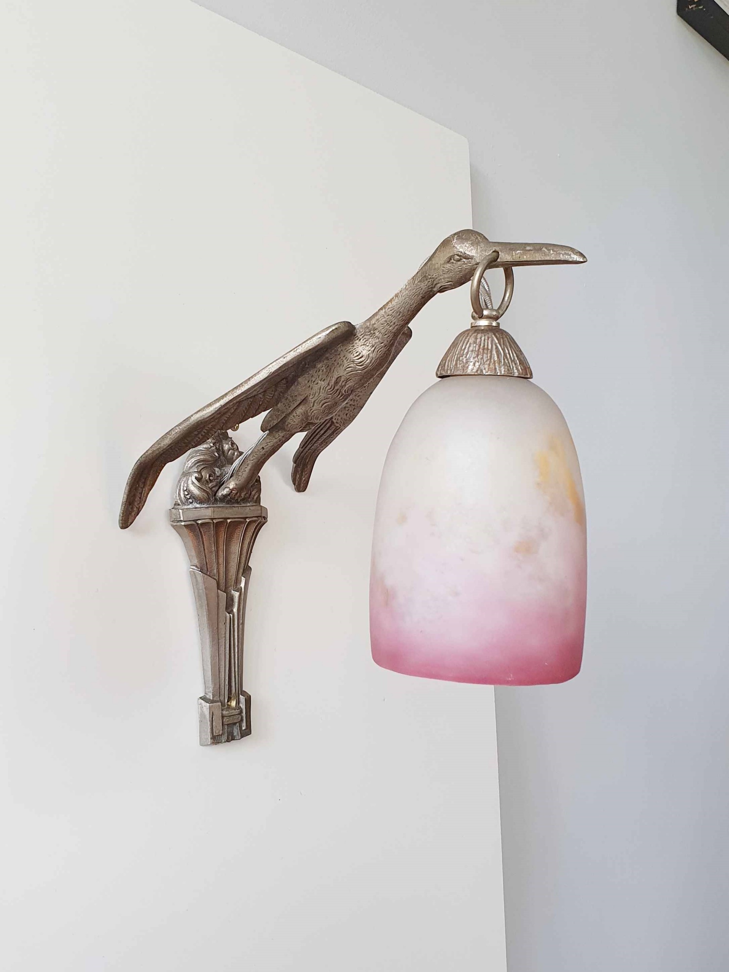 Etablissement Louis Fontaine (L'ELF) | 2 Nickel-Plated "Stork" Wall Appliques | France c.1925 | SOLD - Image 2