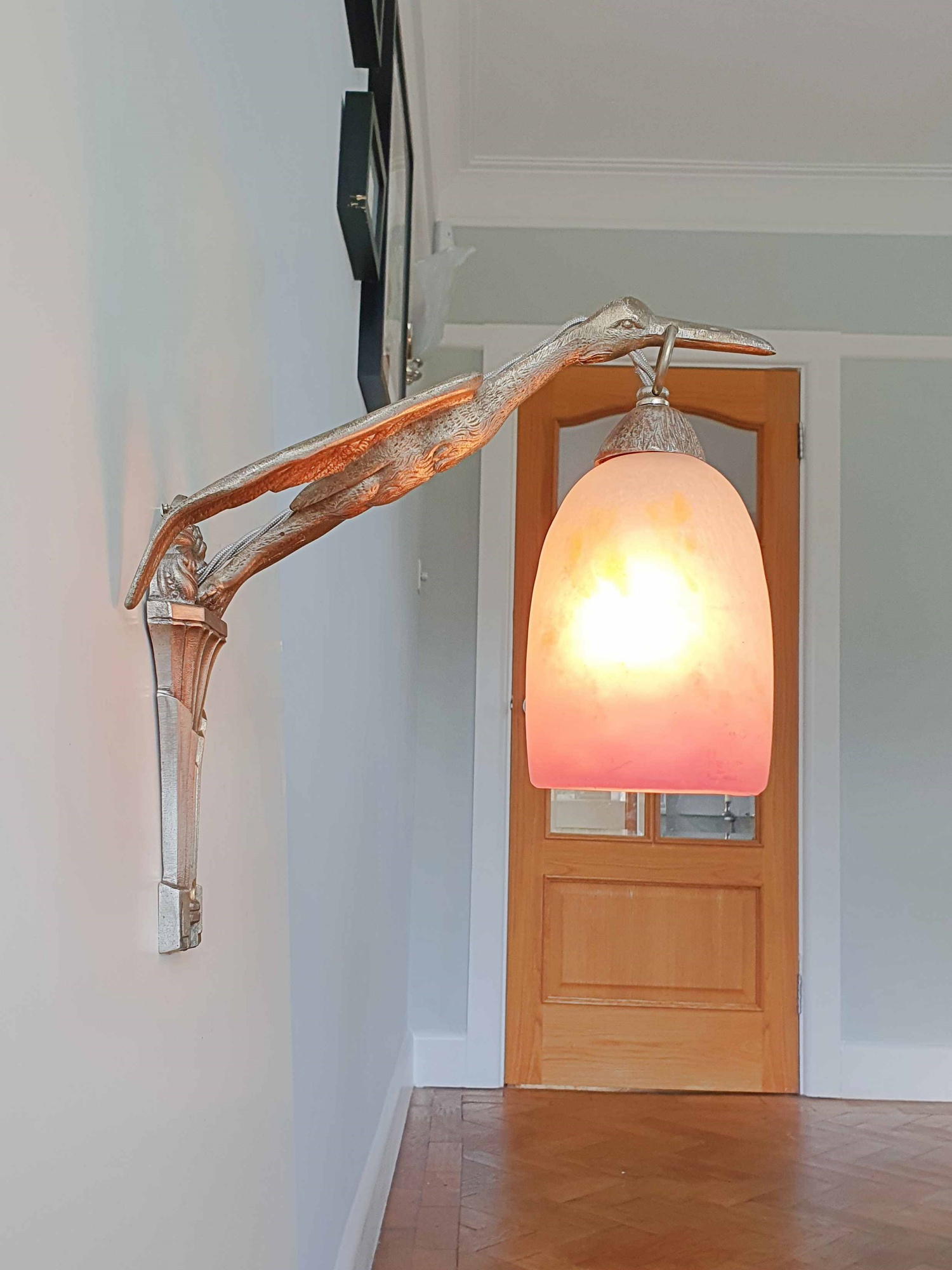 Etablissement Louis Fontaine (L'ELF) | 2 Nickel-Plated "Stork" Wall Appliques | France c.1925 | SOLD - Image 3