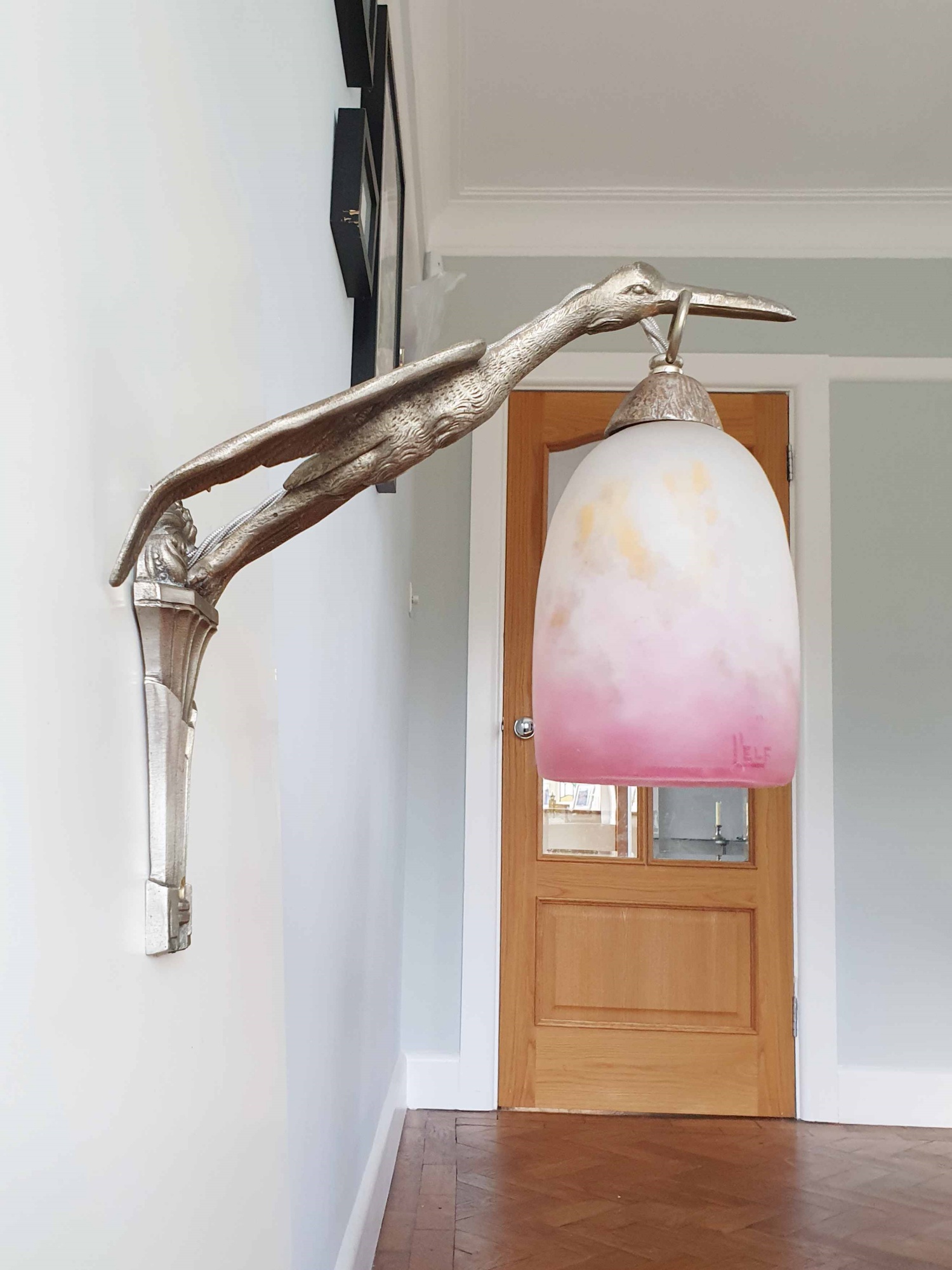 Etablissement Louis Fontaine (L'ELF) | 2 Nickel-Plated "Stork" Wall Appliques | France c.1925 | SOLD - Image 4