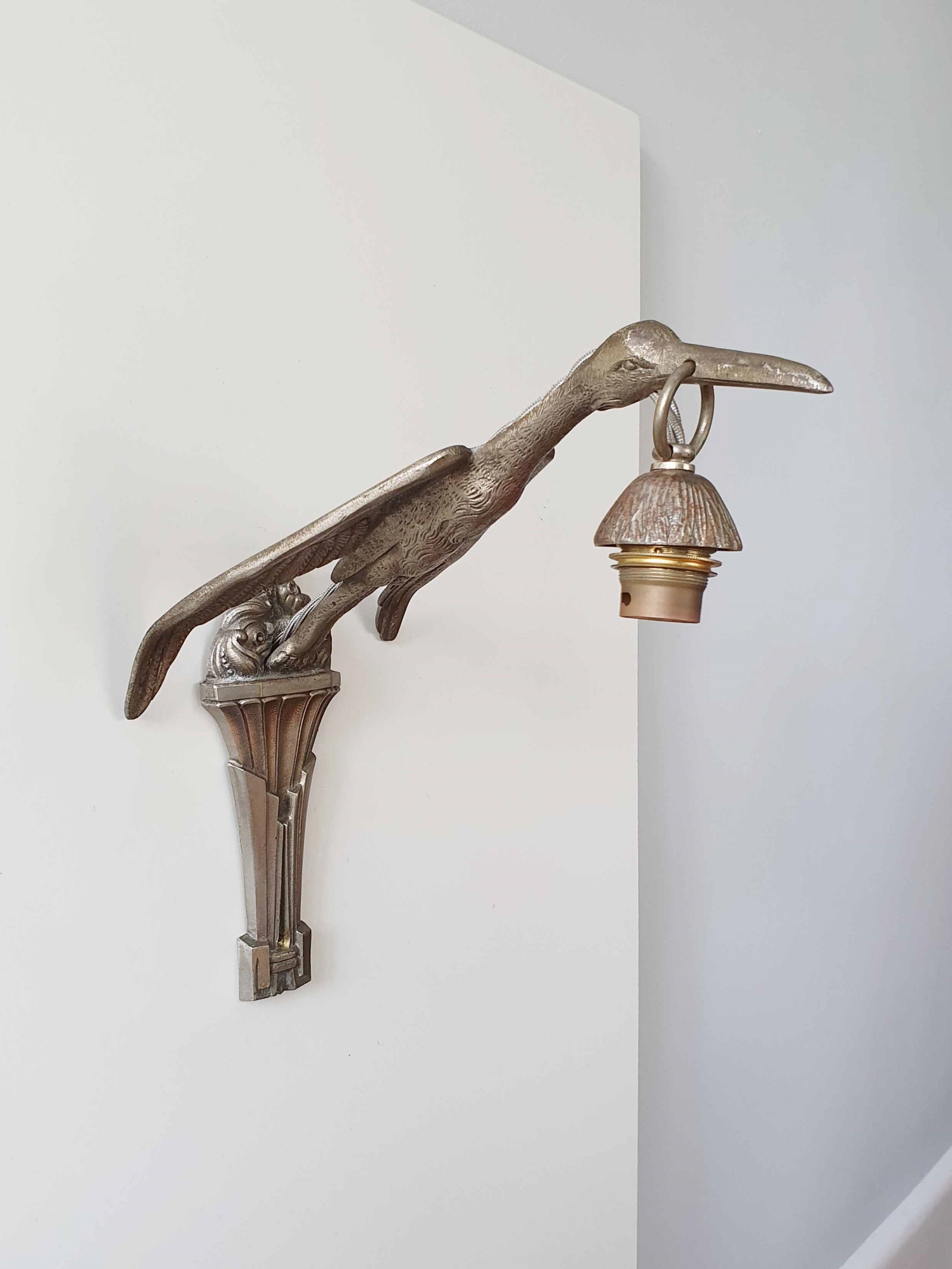 Etablissement Louis Fontaine (L'ELF) | 2 Nickel-Plated "Stork" Wall Appliques | France c.1925 | SOLD - Image 5