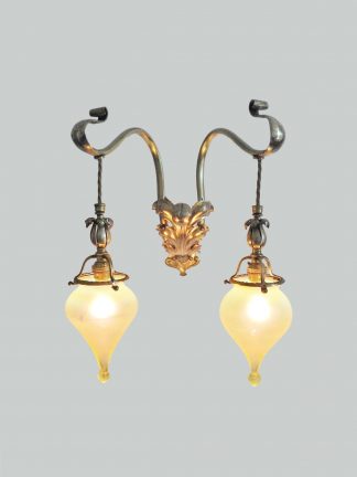 A set of 3 Osler & Co. Art Nouveau Wall lights. (Knopped Vaseline-glass lampshades)