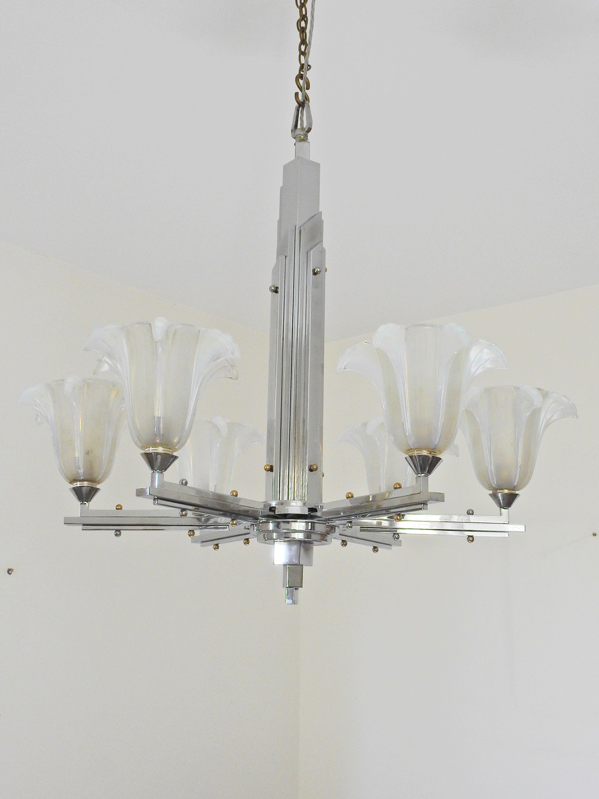 Ezan (Jean Gauthier) | Chrome Art Deco Chandelier | France c.1930 | SOLD - Image 3