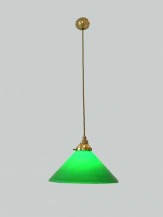 Unsigned | 2 Green-Glass "Coolie" Pendant Lampshades | England 1st Half c.20th