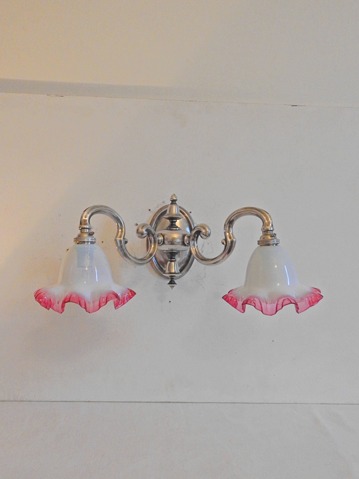 Unsigned | 2 Silver-plated Twin-arm Wall Appliques | English c.1905 | SOLD - Image 2