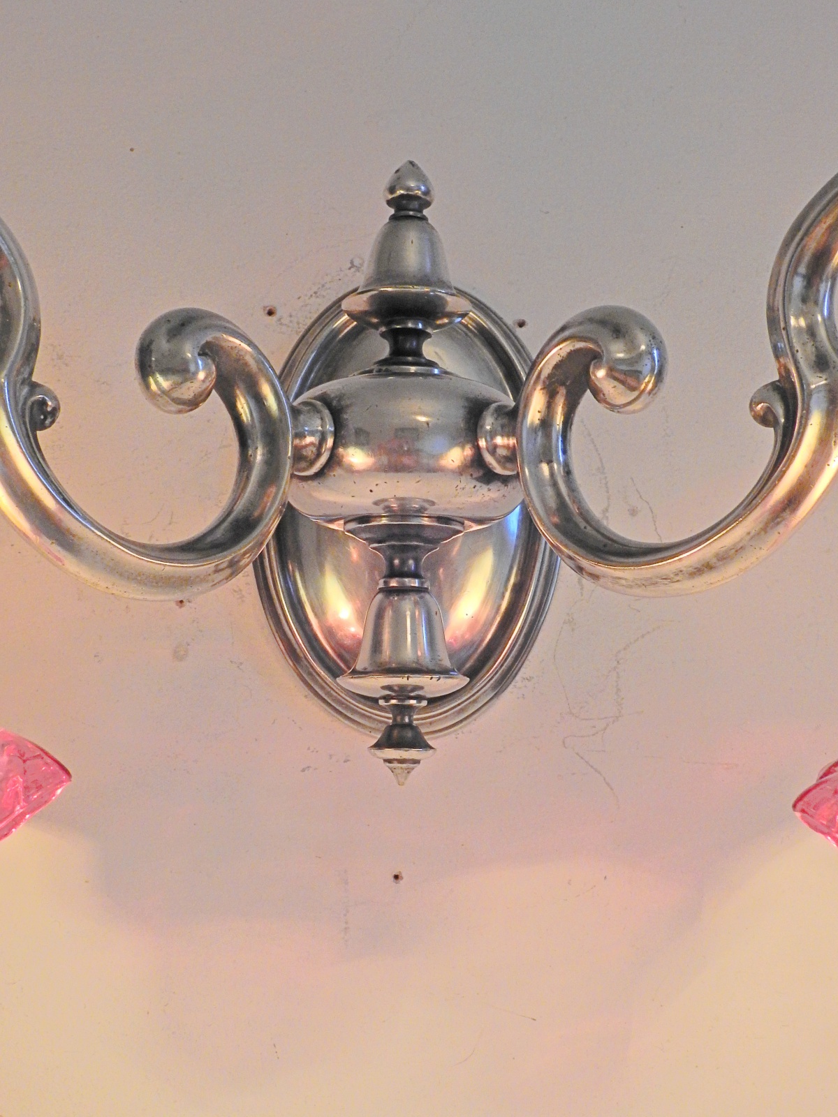 Unsigned | 2 Silver-plated Twin-arm Wall Appliques | English c.1905 | SOLD - Image 4