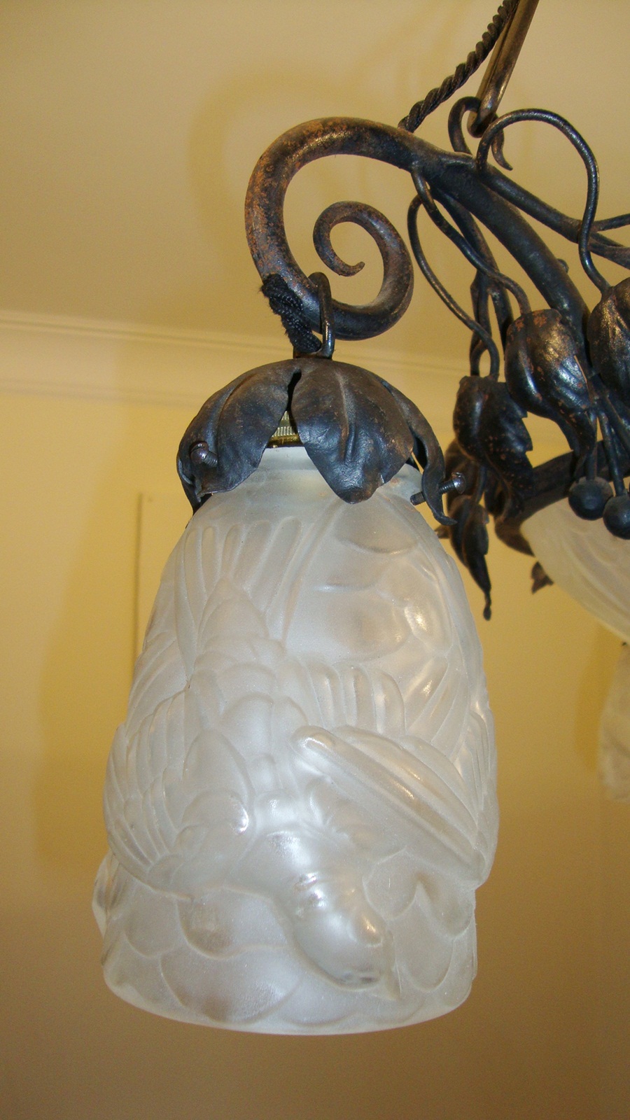 Noverdy (Nouvelle Verrerie de Dijon) | 3 Branch Wrought-Iron Chandelier | France c.1930 | SOLD - Image 3