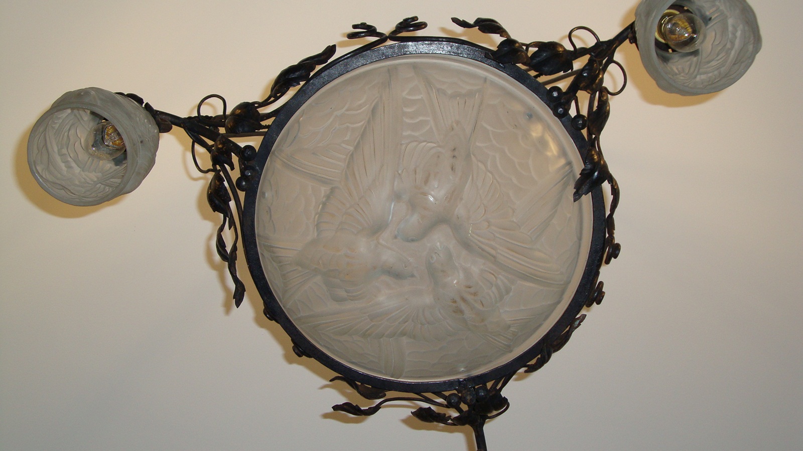 Noverdy (Nouvelle Verrerie de Dijon) | 3 Branch Wrought-Iron Chandelier | France c.1930 | SOLD - Image 6