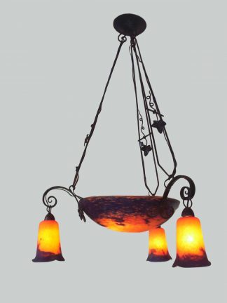Noverdy (Nouvelle Verrerie de Dijon) | Pate-de-verre Ceiling Light | France c.1930