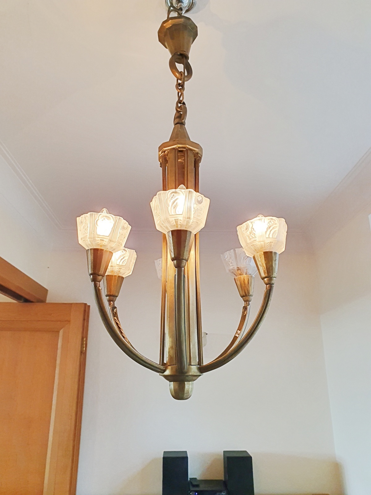 Style of Genet et Michon | 6-Branch Art Deco Chandelier | France c.1930 | SOLD - Image 5