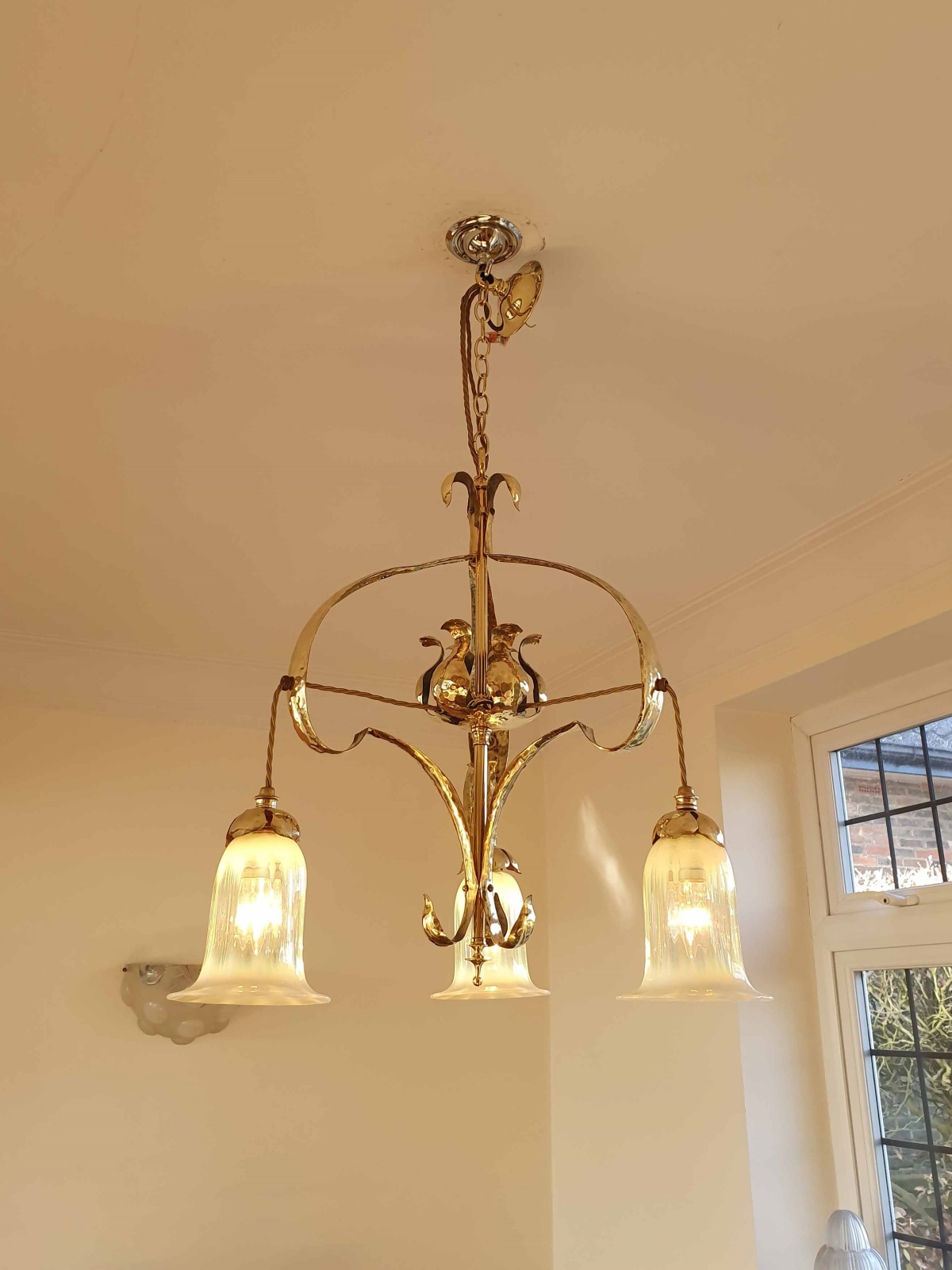 Attributed William Whitehouse & Co. | Arts & Crafts Three-Branch Electrolier | England c.1900 | SOLD - Image 3