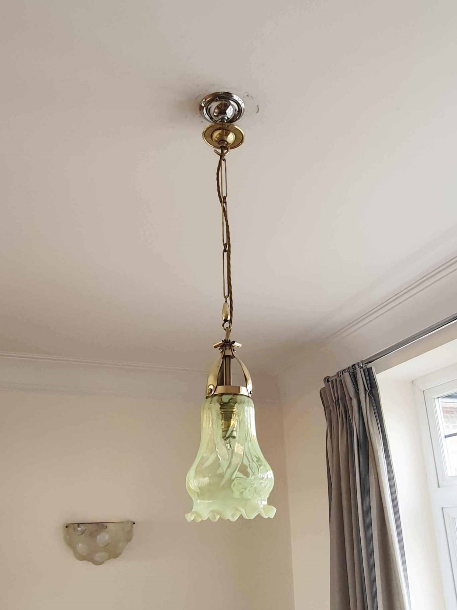 Henry G. Richardson and Sons | 2 Similar Vaseline-glass Pendant Lights | Available to Buy Seperately - Image 4