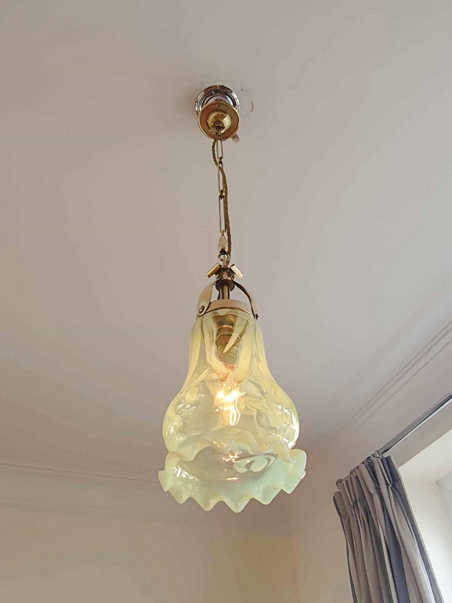 Henry G. Richardson and Sons | 2 Similar Vaseline-glass Pendant Lights | Available to Buy Seperately - Image 5