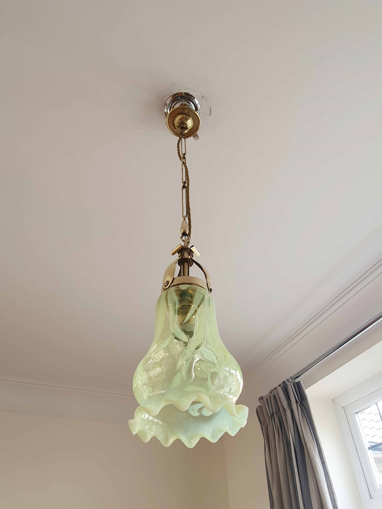 Henry G. Richardson and Sons | 2 Similar Vaseline-glass Pendant Lights | Available to Buy Seperately - Image 6