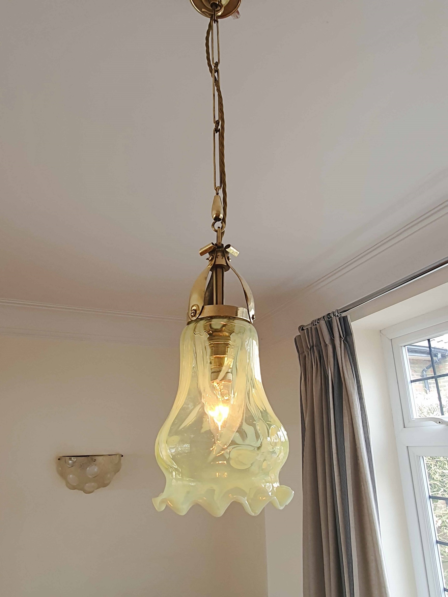 Henry G. Richardson and Sons | 2 Similar Vaseline-glass Pendant Lights | Available to Buy Seperately - Image 7