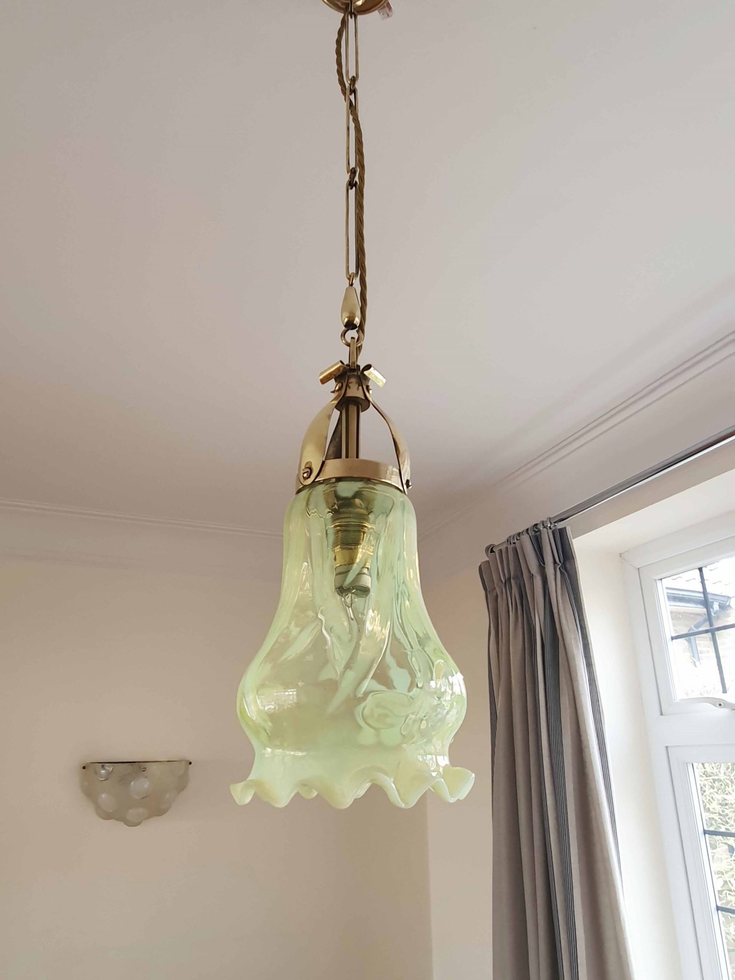 Henry G. Richardson and Sons | 2 Similar Vaseline-glass Pendant Lights | Available to Buy Seperately - Image 8