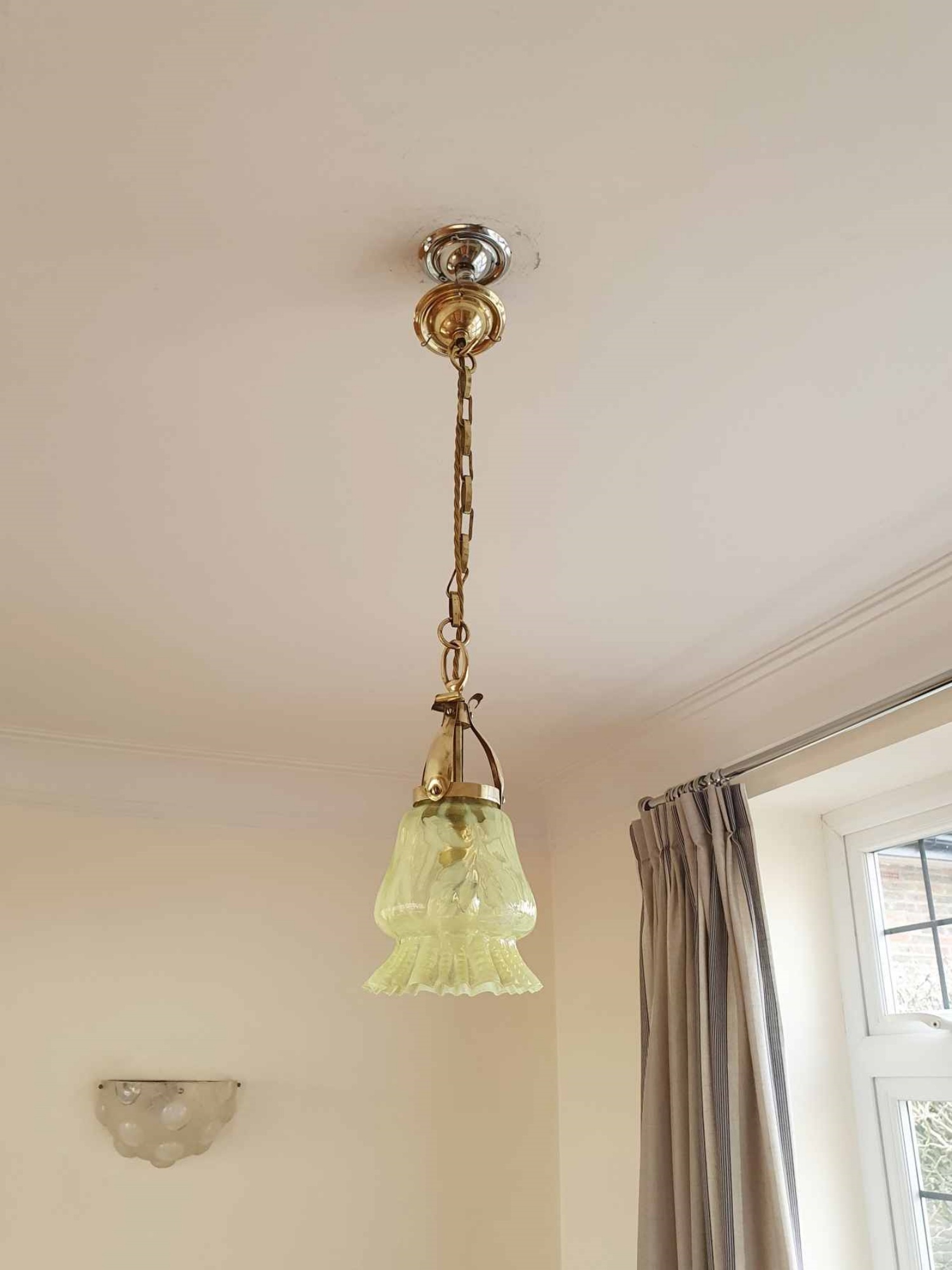 Henry G. Richardson and Sons | 2 Similar Vaseline-glass Pendant Lights | Available to Buy Seperately - Image 9