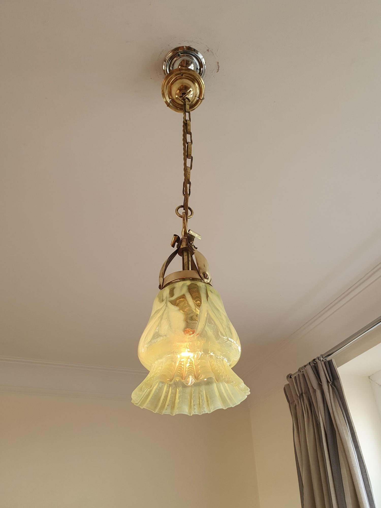 Henry G. Richardson and Sons | 2 Similar Vaseline-glass Pendant Lights | Available to Buy Seperately - Image 10